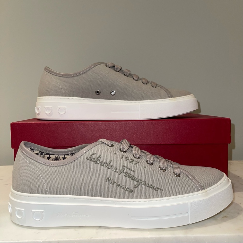 Salvatore Ferragamo Men’s Light Gray Canvas Sneakers